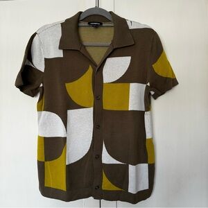 Express Geometric Button-up Sweater Men’s Size M Short Sleeve